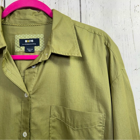 Maeve by Anthropologie Green Button Up Shirt High Low Pocket M Minimalist Casual - Picture 3 of 12